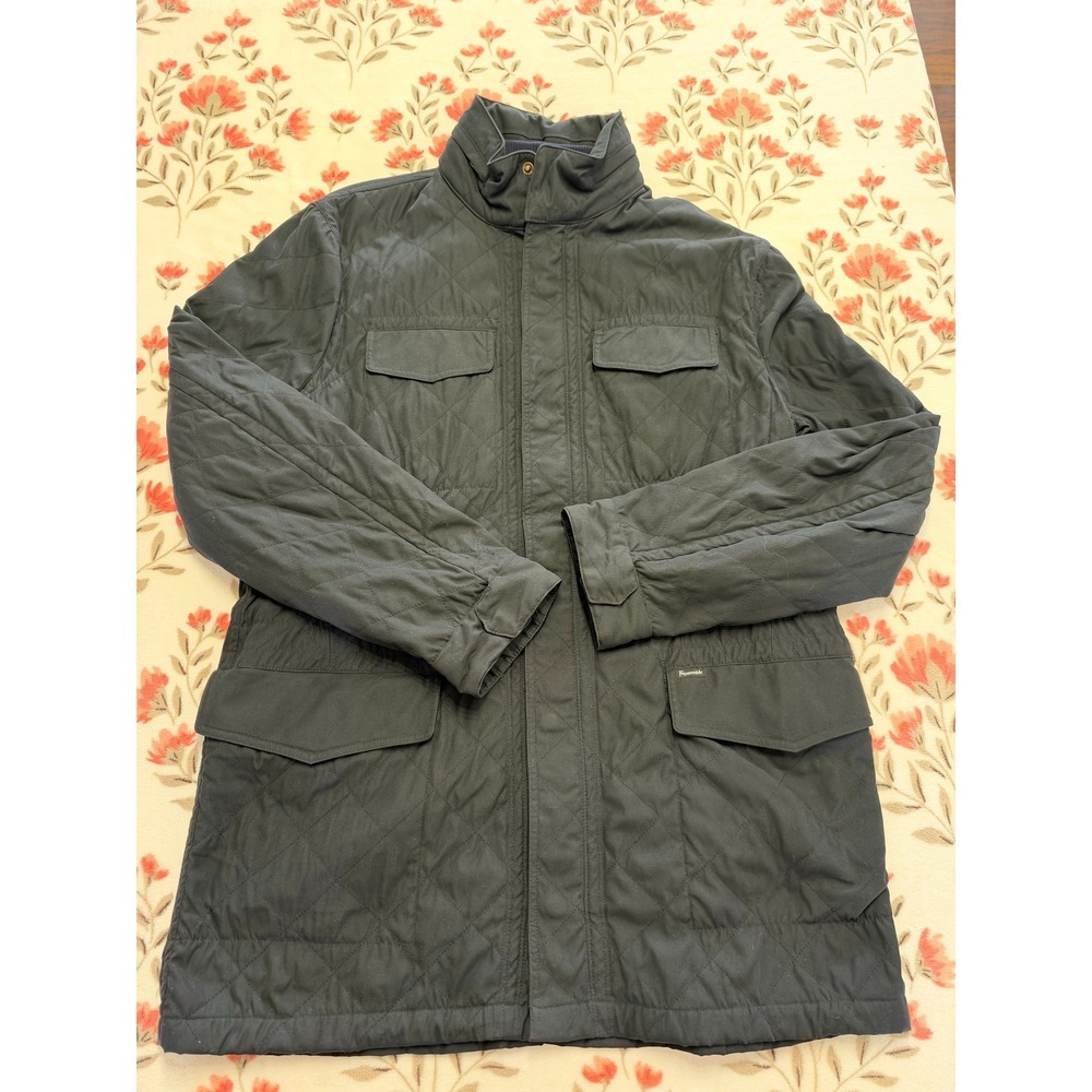 Faconnable Mens Quilted Field Jacket Navy Blue L Tall Full Zip Padded Coat